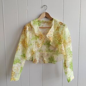 Vtg 70's Chiffon Floral Bolero Jacket Size S/M